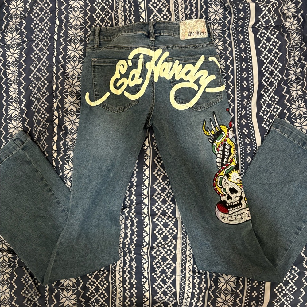 Ed Hardy Denim Jeans with Multicolor Graphics